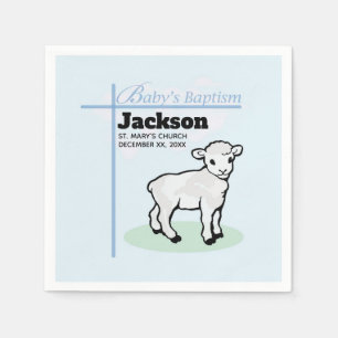 Baptism Blue Boy Lamb, Customizable Napkins