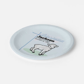 Baptism Blue Boy Lamb, Customizable Paper Plates