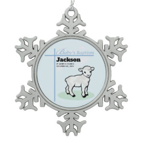 Baptism Blue Boy Lamb, Customizable Snowflake Pewter Christmas Ornament