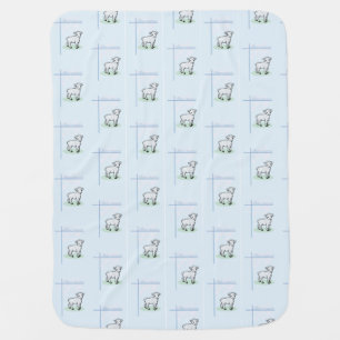 Baptism Blue Boy Lamb, Customizable Swaddle Blanket