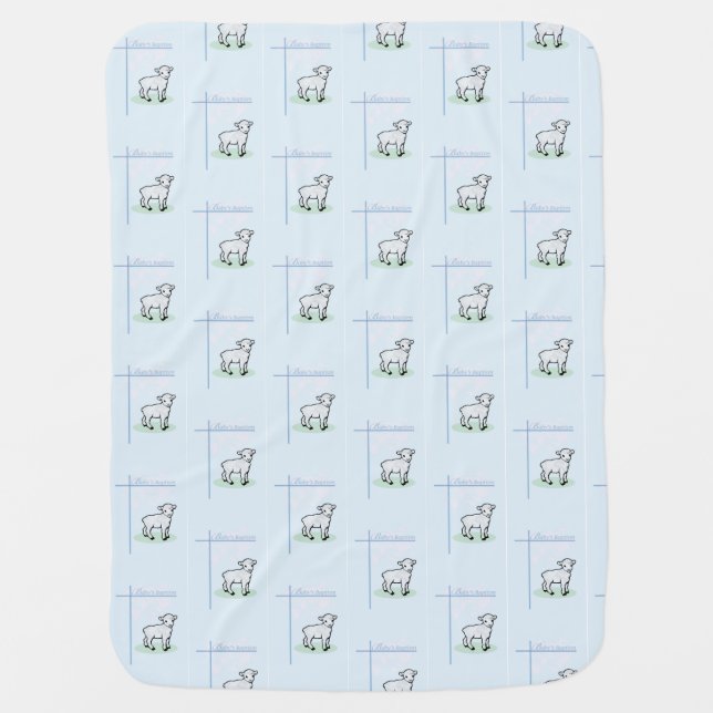 Baptism Blue Boy Lamb, Customizable Swaddle Blanket (Front)