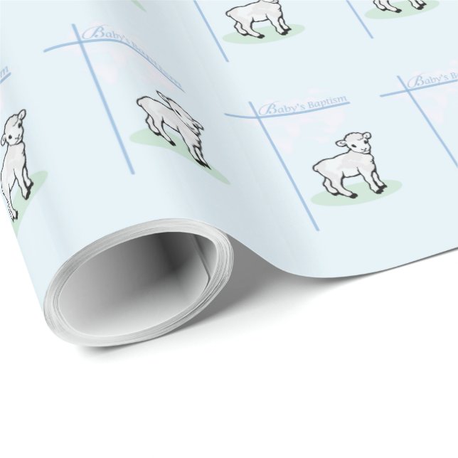 Baptism Blue Boy Lamb, Customizable Wrapping Paper (Roll Corner)