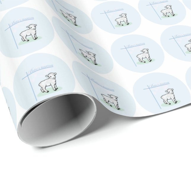 Baptism Blue Boy Lamb, Customizable Wrapping Paper (Roll Corner)