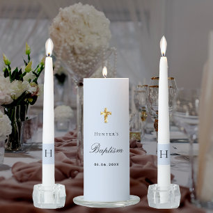 Baptism blue boy name script elegant unity candle set