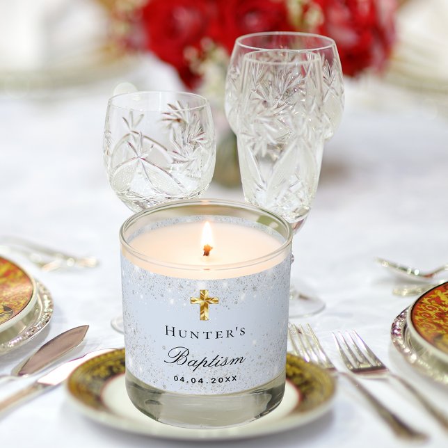 Baptism blue boy silver glitter name scented candle (Creator Uploaded)