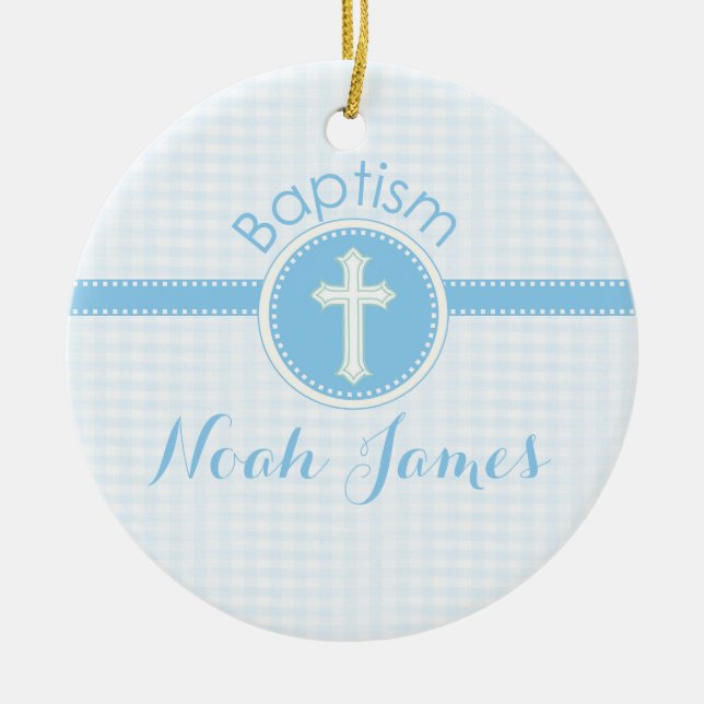 Baptism Blue Child of God, Customizable Ceramic Ornament (Front)
