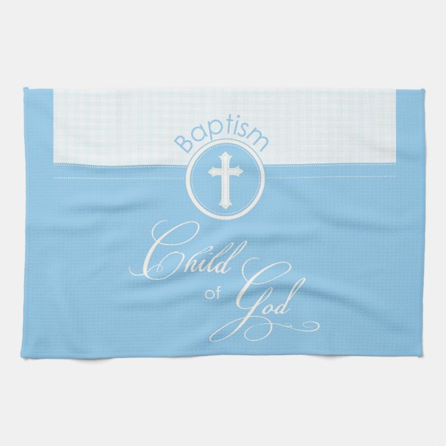 Baptism Blue Child of God, Customizable Kitchen Towel (Horizontal)