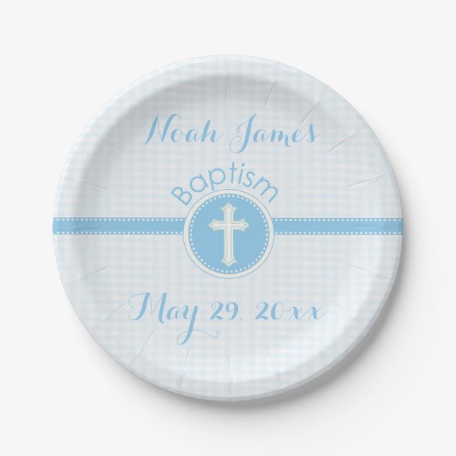 Baptism Blue Child of God, Customizable Paper Plates (Front)