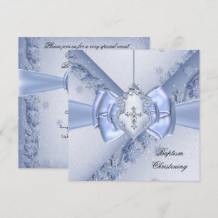 Baptism Blue Cross Boy damask christening Invitation