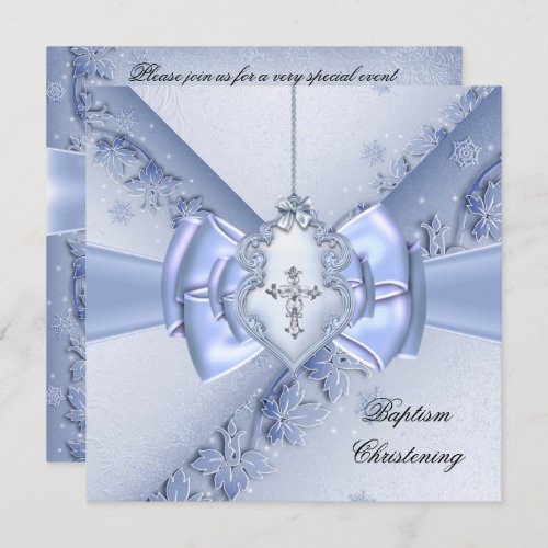 Baptism Blue Cross Boy damask christening Invitation