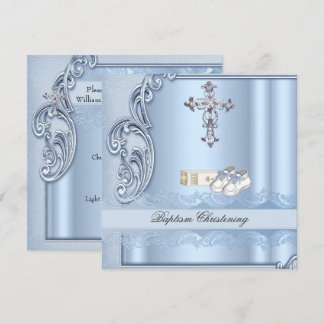 Baptism Blue Cross Boy damask christening Invitation