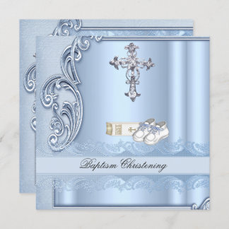 Baptism Blue Cross Boy damask christening Invitation
