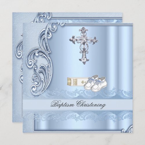 Baptism Blue Cross Boy damask christening Invitation