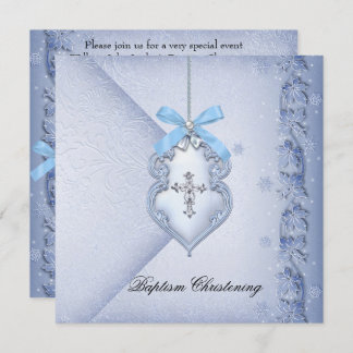 Baptism Blue Cross Boy damask christening Invitation