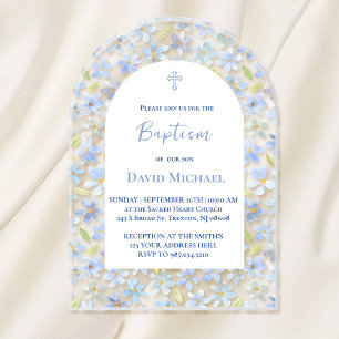 Baptism blue daisies acrylic invitation