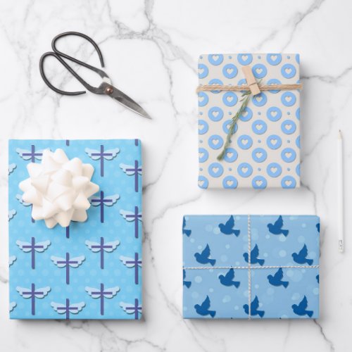 Baptism Blue Dove Cross Love Wrapping Paper Sheets