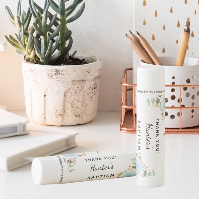 Baptism blue floral eucalyptus elegant boy lip balm (Creator Uploaded)