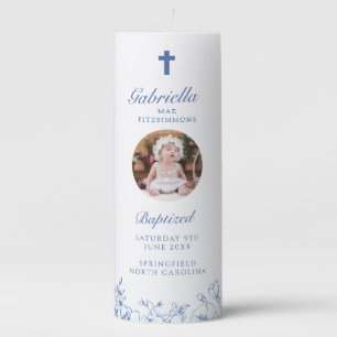 Baptism Blue Flowers Pillar Candle