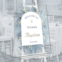 Baptism blue foliage clear welcome sign