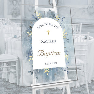 Baptism blue foliage clear welcome sign
