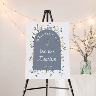 Baptism blue foliage clear welcome sign