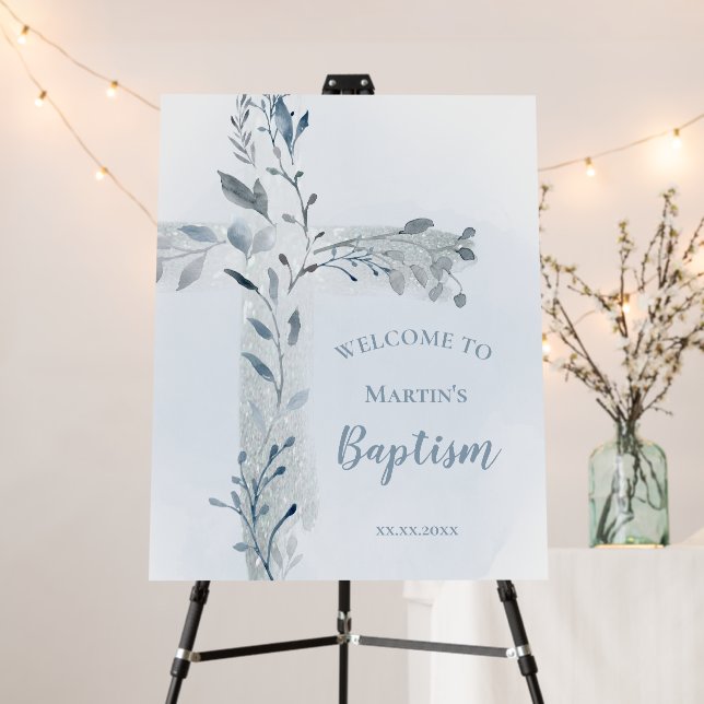 Baptism blue foliage cross foam board (In Situ (Stand))