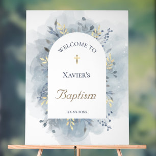 Baptism blue foliage  welcome acrylic sign