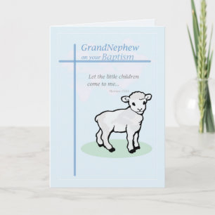 Baptism Blue Grandnephew Lamb Card