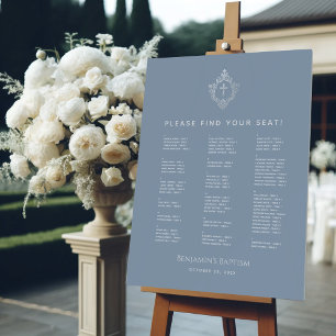 Baptism Blue Gray Crest Alphabetical Seating Chart Foam Board