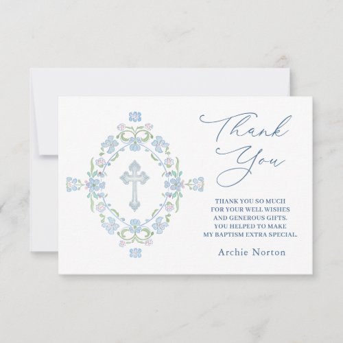 Baptism Blue Green Floral Thank You