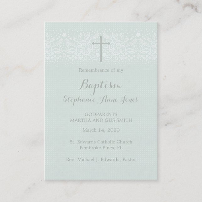 Baptism Blue Opal Delicate Floral Lace Business Card (Front)