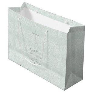 Baptism Blue Opal Delicate Floral Lace Large Gift Bag