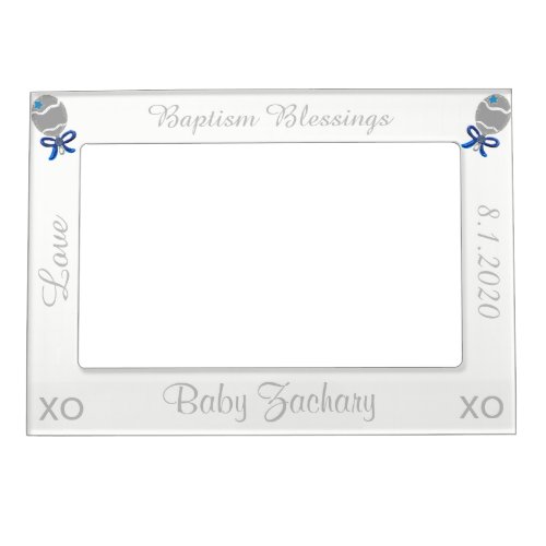 Baptism Blue Rattles BabyBoy Magnetic Frame
