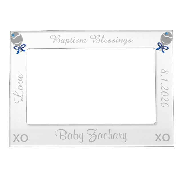 Baptism Blue Rattles BabyBoy Magnetic Frame (Front)