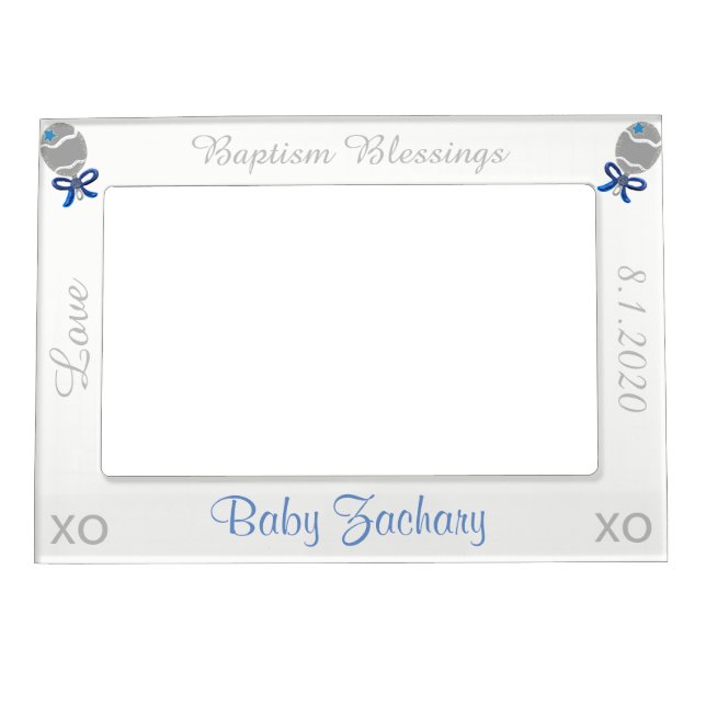 Baptism Blue Rattles Boy Magnetic Frame (Front)