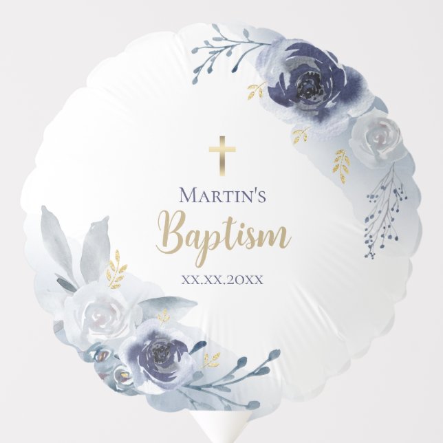 Baptism blue roses baby boy balloon (Front)