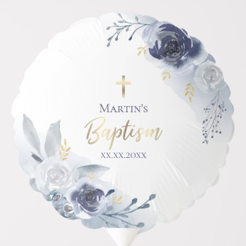 Baptism blue roses baby boy balloon