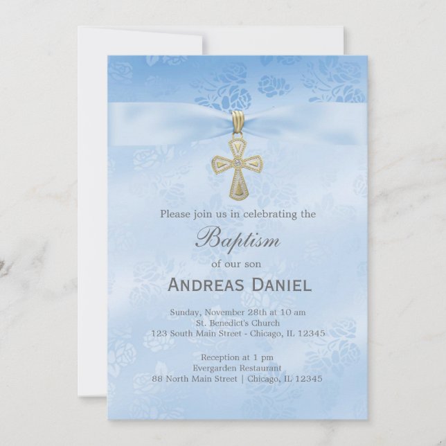 Baptism Blue Roses Invitation (Front)