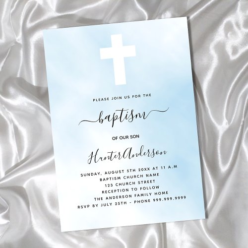 Baptism blue sky boy cross luxury invitation