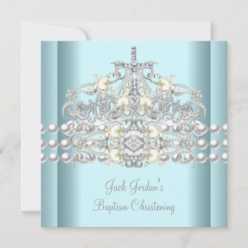 Baptism Blue Tiara Silver White Pearl Diamond Invitation