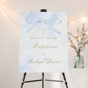 Baptism blue watercolor bow welcome sign