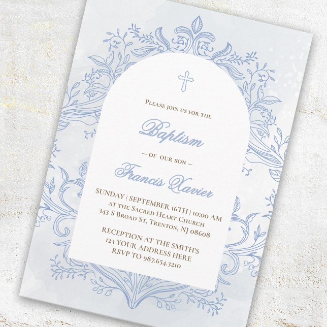 Baptism blue watercolor crest design invitation (Creator Uploaded)