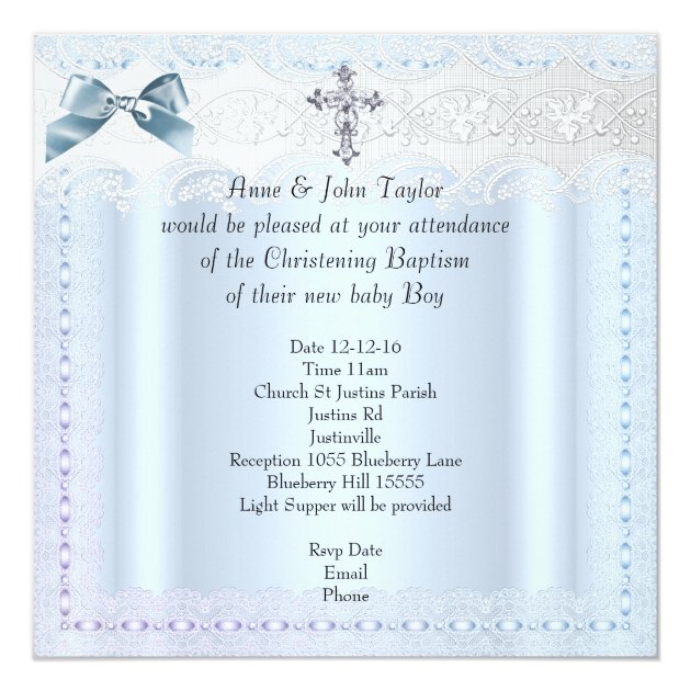 Baptism Blue White Lace Photo Jewel Cross Boy 2 Card