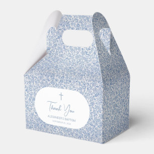 Baptism Blue White Pattern Script Boy Christening Favor Boxes