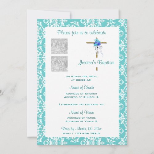 Baptism blue white PERSONALIZE christening Invitation