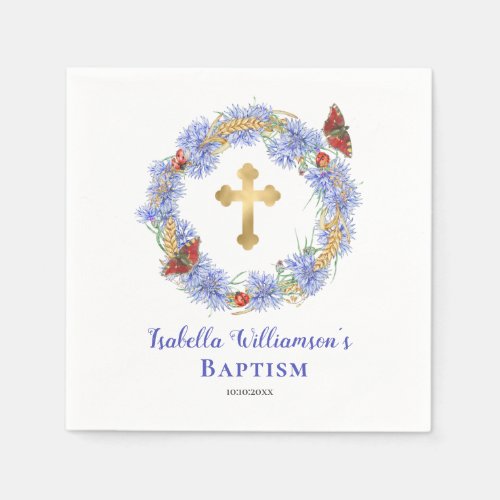 Baptism Blue Wildflower  Butterfly  Napkins