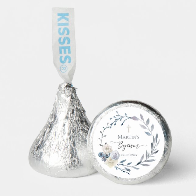 Baptism blue wreath chocolate hershey®'s kisses® (Front)