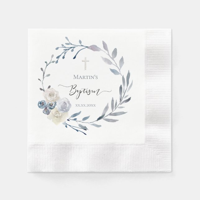 Baptism blue wreath  Paper  Napkins (Front)