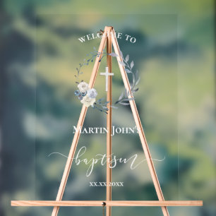 Baptism blue wreath welcome sign