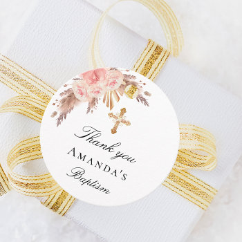 Baptism Blush Pampas Grass Cross Thank You Favor Tags by Thunes at Zazzle